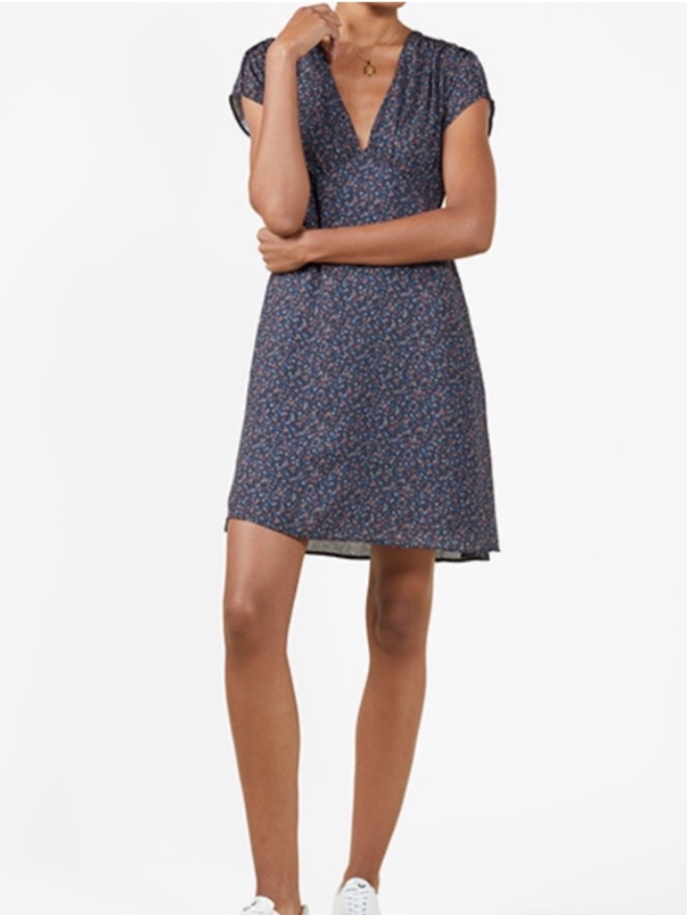 Outerknown Juniper Navy Mini Dress with Pink Floral Print Size M